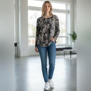 Croft & Barrow XL Classic Tee Crew Neck Long Sleeve Floral Print Shirt